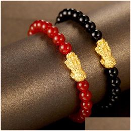 Beaded Couple Onyx Pixiu Beads Bracelet Fashion Gorgeous 6Mm Black Red Bracelets Strands Drop Delivery Jewelry Dhgarden Dhqzn