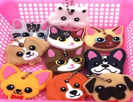 40pcsLot Silicone Key Ring Cap Head Cover Keychain Case Shell Cat Hamster Pug Dog Animals Shape Lovely Jewelry Gifts PVC Cartoon 3164897