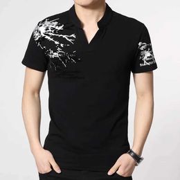 Men's Polos Mens summer short sleeved T-shirt V-neck top stand up polo shirt Q240509