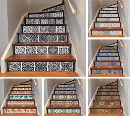 yazi 6PCS Removable Step Self-Adhesive Stairs Sticker Ceramic Tiles PVC Stair Wallpaper Decal Stairway Decor 18x100CM 10071140983