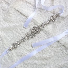 Wedding Sashes For Bride Bridal Dresses Belts Rhinestone Crystal Ribbon From Prom Handmade White Red Black Blush Silver Real Image 248p