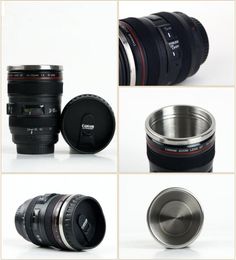 New 24105MM Lens THERMOS Camera Travel Coffee Tea Cup Mug Lens Creative Cup Stainless Steel Brushed Liner Black9328832