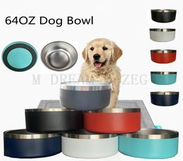 Dog Bowl 64oz 1800ml 304 Stainless Steel Feeders Pet Feeding Feeder Water Food Station Solution Puppy Supplies2466137