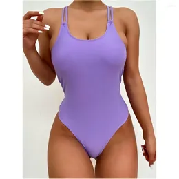 Women's Swimwear Purple Bikini String Backless Swimsuit Women Sexy 1 Piece Beach Outfit Bikinis Sets Mujer Bathing Suit Monokini Biquini