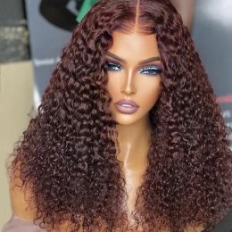 Hair Products Reddish Brown Kinky Curly Synthetic 13X4 Lace Front Wigs For Women Copper Red Pre Plucked With Baby Hair Lace Closured Wig