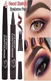 4 Points Eyebrow Pen 5 Colors Liquid Brow Pencil Dark Brown Microblading Eyebrow Pencil Waterproof Eyebrow Tattoo Pen Cosmetic bea1437505