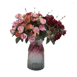 Decorative Flowers 1Bunch Artificial Bouquet 21 Heads Mini Rose Fake For Wedding Home Office Decor