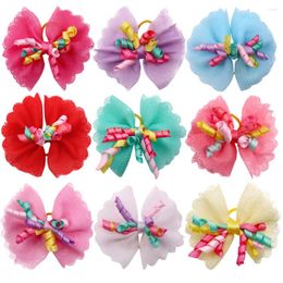 Dog Apparel 50/100PCS Bows Volumes Ribbon Pet Hair Lace Bowknot Rubber Bands Cute Accessories Porcelain Gift For Dogs