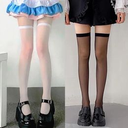 Women Socks Black White Thigh High Stockings Summer Ulter-thin Knee Girls JK Lolita Nylon Long Sock Sexy Stocking Hosiery