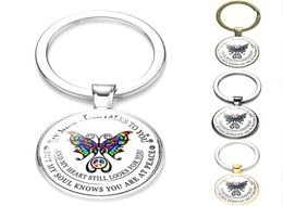 Christian Believers My Mind Still Talks to You Key Chain for Women Butterflies Cross Pattern Glass Badges Keyring Men Gadgets2695150