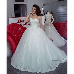 Tulle Ball Gown Dresses Sweetheart Sleeves With Pearls Tassel Lace Appliques Wedding Bridal Gowns Custom Made 51 0510