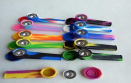 Silicone Smoking Pipe Spoon Mini Smoking hand Tobacco pipes With Metal Bowl Acrylic Pipes Multi Colours Portable Shisha9764275