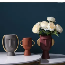 Vases European Creative Ceramic Vase Abstract Figure Statue Decoration Living Room Countertop Modern Home Accessories