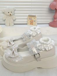 Casual Shoes Mary Janes Japanese Style Woman Bow Lace Buckle Design Flat Sandals Non Slip Kawaii Cute Lolita Ladies Summer 2024