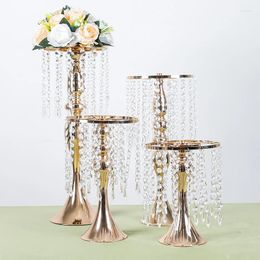 Vases Romantic Crystal Tassel Flower Stand Luxury Metal Candle Holder Flowers Arrangement Vase Wedding Party Table Centrepiece Decor