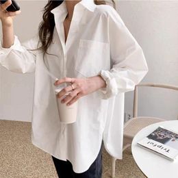 Women's Blouses Women White Shirt Cotton 2024 Spring Autumn Vintage Ladies Tops Long Sleeve Casual Turn-down Collar Loose 11456