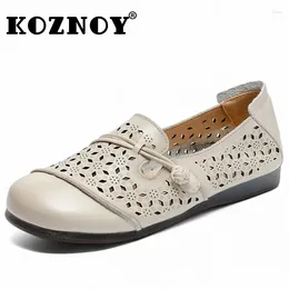 Casual Shoes Koznoy 2cm Ethnic Summer Cow Soft Flats Women Spring Lace Up Ladies Leisure Autumn Loafer Genuine Leather Comfy Hollow