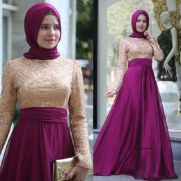 Donne abbigliamento serata musulmana islamica con maniche lunghe di hijab Arabia Saudita Dubai Dubai Abiti Kaftan Robe De Soiree Longue 0510