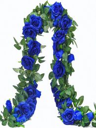 METABLE 2PCS 65Ft Artificial Rose Vine Silk Flower Garland Hanging Baskets Plants Home Outdoor Wedding Arch Garden Wall Decor biG9875238