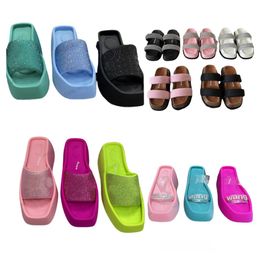 Bling crystal Letters Slippers rhinestone cork clogs Sandals Summer Luxury Women's Square Toe Wedge high Heels mule Flip Flops Designer Slides clear strap platform