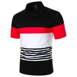 Men's Polos Men Short Slve Polo Shirt Contrast Colour Splicing And Stripe Design Tops Strtwear Casual Fashion Men Lapel Polo Shirt Y240510ZXIB