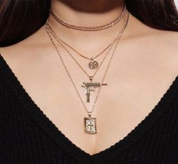 SEDEX Gun Pendants Necklace Cross With Hip Hop Miami Cuban Chain Gold Silver Colour long Necklace Men Women Jewelry7192776