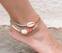 Anklets 2PCS Women Girls Anklet Set Bohemian Natural Shell Decor Ankle Charm Bracelet Beaded Handmade Leg Foot Jewelry2081318