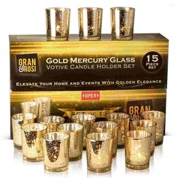 Candle Holders 12pcs Modern Simple Glass Candlestick Cup Bar Western Restaurant Props And Ornaments (Gold)