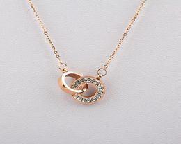 Women Fashion Rose Gold Chain Double Ring Clavicle Pendant Designer Necklace Luxury Jewellery for Ladies 1835422