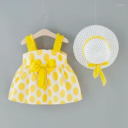 Girl Dresses 2Pcs/SetGirl's Skirt Children's Clothing Girl's Summer Suspender Dress Baby Bow Big Dot Princess