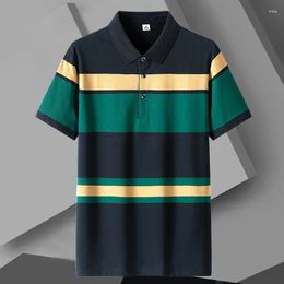 Men's Polos Summer Men Classic Striped Polo Mens Cotton Short-Sleeved Business Casual Shirt Male Drop