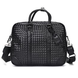 Hand knitted brand designer briefcases new arrival high quality business bags for men genuine leather business laptop bags 2193