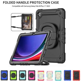 360 Rotating Handle Grip Rugged Tablet Cases For Samsung Galaxy Tab A9 Plus A9+ 2023 11 inch Adjustable Kickstand Silicone Shockproof Protective Cover +Shoulder Strap