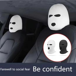 Seat Cushions Universal Car Seat Headrest Cover Balaclava Full Cover Funny Masked knitted Cover Car neck Pillow Car Decoration Accessories T240509