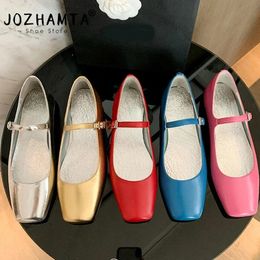 JOZHAMTA Size 34-42 s 5 Colours Women Ballet Flats Shoes Soft Real Leather Pumps Shoes For Woman Strap Wedding Silver Shoes 240509