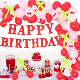 Party Decoration Cherry Decorations Balloon Garland Kit Red Pink Happy Birthday Banner For Summer Fruit Girl Supplies