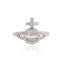 satellite Ring Designer Ring for Woman viviennes Viviane Westwood Luxury Jewellery Empress Dowager Saturn Full Diamond Smiling Face Cross Ring Female Unique Design