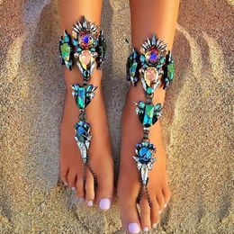 Sıcak moda düğün çıplak ayaklı halka sandaletler plaj ayak takı seksi pasta bacak zinciri kadın boho kristal halhal kadınlar için 297b