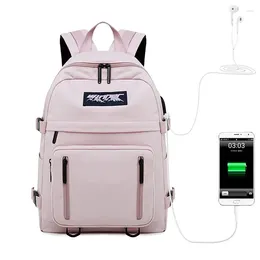 Backpack Pink Women Girls Backpacks Students Travel Bags Casual School Laptop Shoulder Bag USB Mochilas Rucksuck
