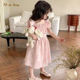 Girl Dresses Fashion Baby Princess Flower Cotton Dress Bow Tie Toddler Child Pink Floral Sleeve Vestido Summer Clothes 3-8Y