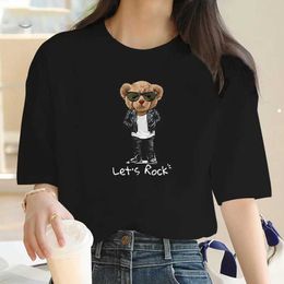 Women's T-Shirt T-shirt Women 2023 Clothing Rock Bear Print Girl 90 Cartoon Print Clothing Graphic T-shirt Top Ladies Print Womens T-shirt T240508