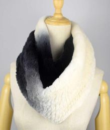 Rex Rabbit Fur Scarf Hand Knit Thicken High Quality Gradient Colour Ring Woman Collar Infinite2753396