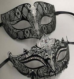 Metal Filigree Rhinestone Venetian Masquerade Couple Mask Pair Ball Event Wedding Party Mask Lot Costume MEN WOMEN7524026
