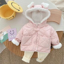 Jackets 2024 Baby Girls Hooded Winter Coats Cute Ears Cashmere Warm Birthday Princess Toddlers Kids Overcoat Children Clothes