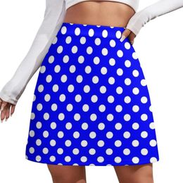 Skirts White Polka Dots On Cobalt Blue Background Mini Skirt Women's Clothing Sexy Korean