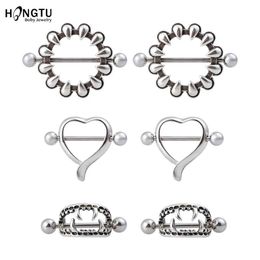 Nipple Rings HONGTU 1Pair Love Hearts Vampire Teeth Nipple Bar Rings for Women 14g Surgical Steel Nipple Shield Piercing Ring Body Jewellery Y240510