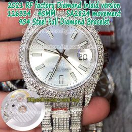 eternity 2021 RFF Diamond inlaid version 126334 126333 Silvery Dial SA2824 Automatic 116334 Mens Watch 904L Steel Iced Out Diamonds Wat 228V