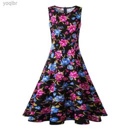 Urban Sexy Dresses Hepburn style floral print retro summer dress new womens sleeveless large hem sexy party dress plus size S-3XLL2405