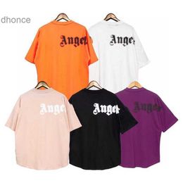 2024 Trend Designer Summer Fashion Trends International Brand Angel Letter Direct Spray Printing Short Sleeve T-shirt Paim Tree Net Red Youth Spring and