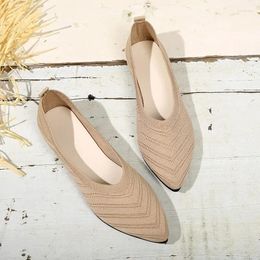 Casual Shoes Comemore Solid Colour Knitted Slip On Breathable Ballet Flats Women Flat Shoe Loafers Women's Pointed Toe